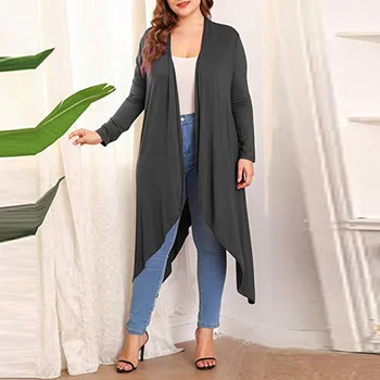 

Women's Plus Size Long Sleeve Asymmetric Drape Open Irregular Hem Long Cardigan