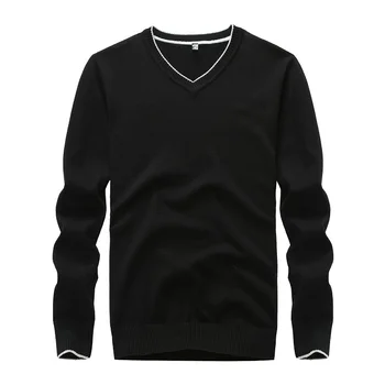 

Sweater Men Cotton Solid Black Pullover Men Sweater Male 2020 V-neck Knitted Sweater Men 5 Colors Yellow Sweater Men Winter