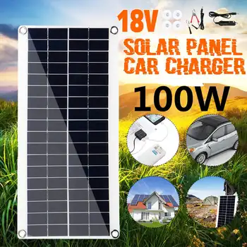 

100W 18V Portable Solar Panel Double USB Power Bank Board External Battery Charging Solar Cell Board Crocodile Clips Car charger