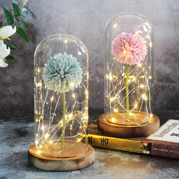 

Valentines Day Gift Romantic Beauty And The Beast Artificial Flower Dandelion In Glass Dome Rose Mother's Day Gift San Valentin