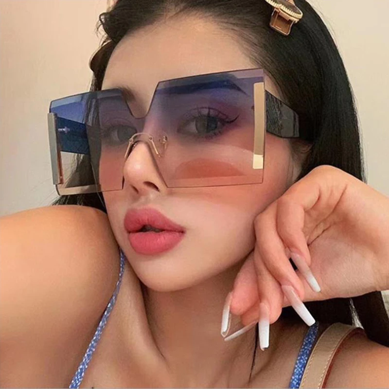 Квадратные Солнцезащитные очки женские негабаритные без оправы прозрачные