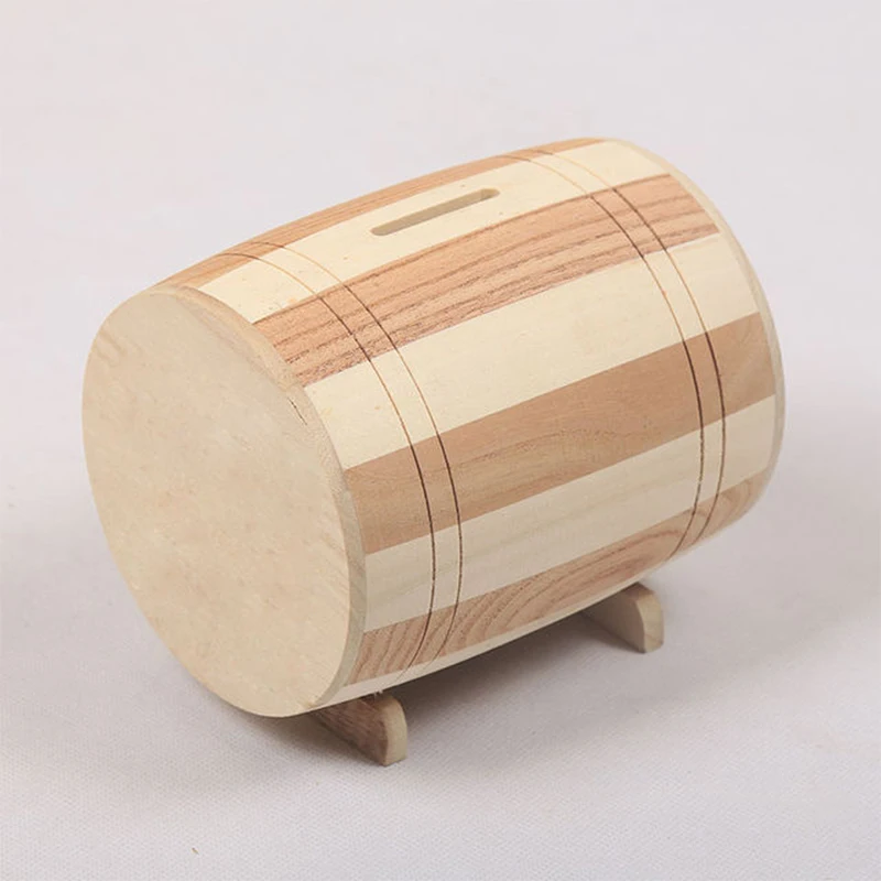 Wooden Wine Barrel Money Box, Piggy Bank, Safe Coin Bank, Handmade, Safe, Carving, 1Pc 3