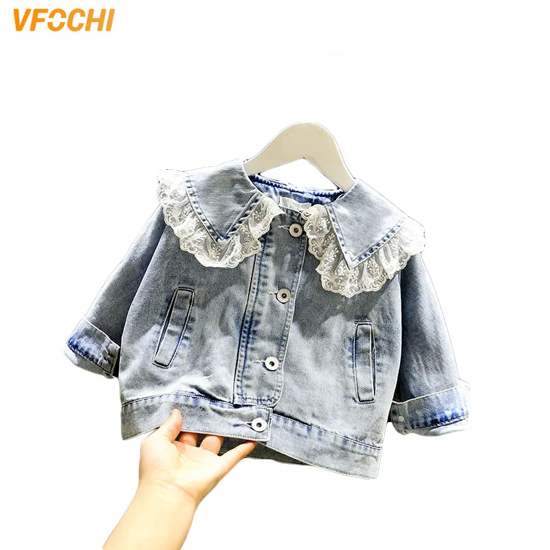 VFOCHI 2021 Girl Denim Jacket Spring Fashion Coats Children Clothing Baby Girls Clothes Outerwear Lace | Детская одежда и обувь