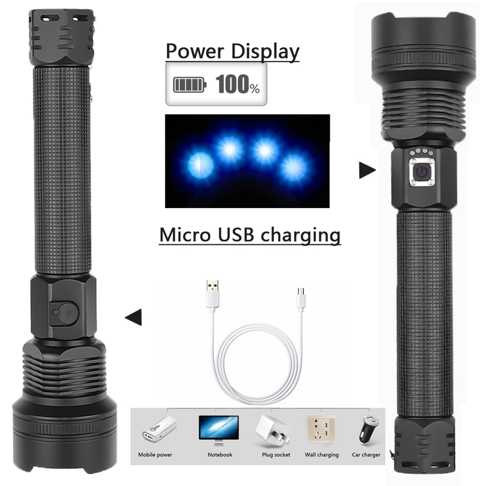 16000лм супер яркий светодиодный фонарик XHP90 самый мощный фонарь с зумом с перезаряжаемым аккумулятором Xhp70.2 тактический фонарик