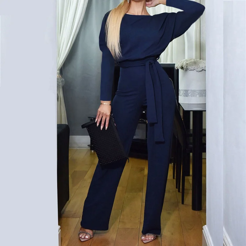 women jumpsuit Echoine, длинный рукав, тонкий элегантный женский комбинезон с поясом, офисный женский Рабочий комплект, Осень-зима, женская одежда, комбинезоны - Цвет: women jumpsuit