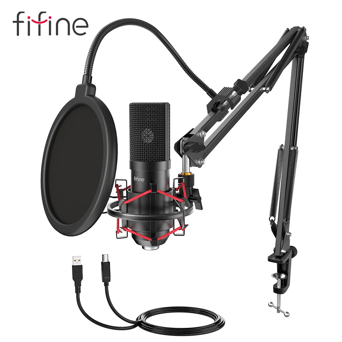 Fifine Usb Jogo Microfone Conjunto Com Suporte De Bra o Flex vel Pop 
