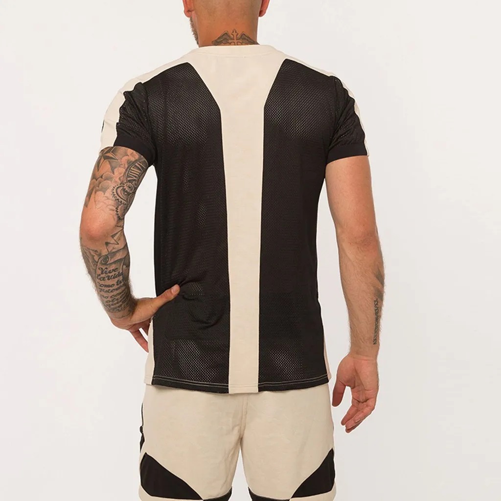 Мужской повседневный спортивный костюм из 2 предметов футболка и шорты в полоску