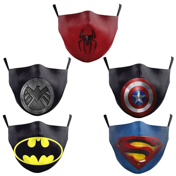 

Superhero Washable Face Mouth Anti Dust PM2.5 Child Mask Spiderman Printed Avengers Mask Breathable Protective Kid Mouth Cover