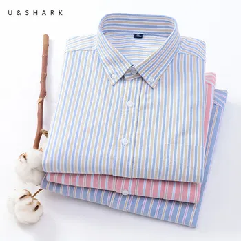 

U&SHARK Spring Men Long Sleeve Shirts Male Striped Classic-fit Comfort 100% Cotton Casual Button-Down Shirt Casual Male Shirt