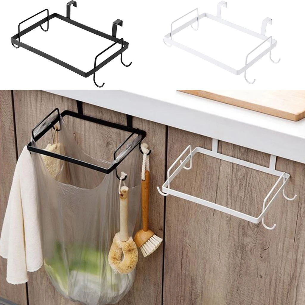 Kitchen Hanging Trash Bag Holders Travel Garbage Can Rack Over Cabinet Rubbish Bin Metal Bracket Hanger of Cupboard Closet Door