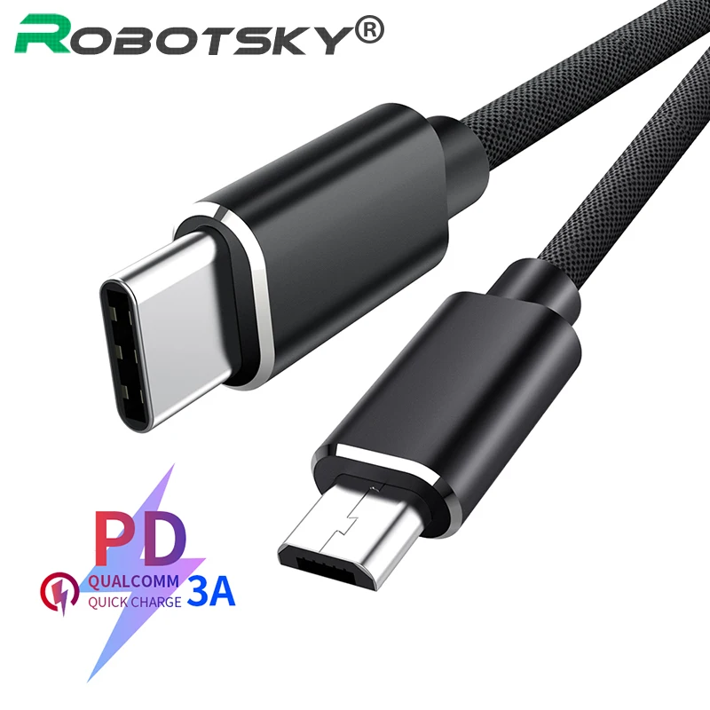 Кабель-адаптер для быстрой зарядки с Type C на Micro USB PD 3 А 60 Вт кабель и передачи