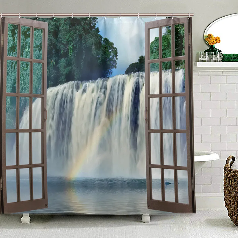 

Tinuy-an Falls of Bislig City Shower Curtain Eco-friendly Washable Bathroom Curtain Landscape Waterfall Bath Curtain for Bathtub