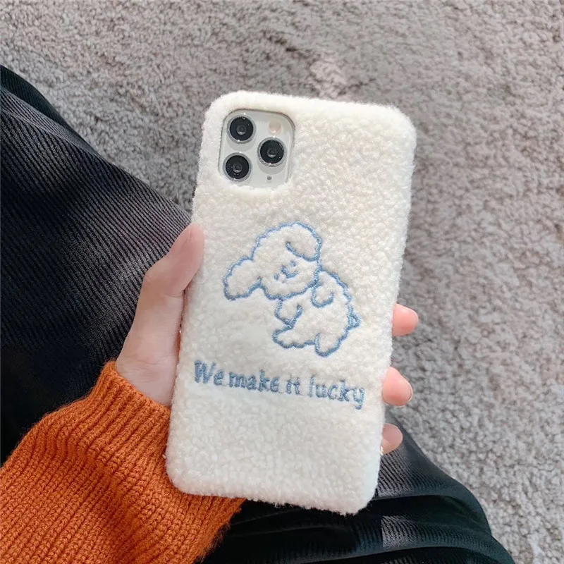 

Hot luxury 3D Cartoon animal Plush dog Doll soft silicon phone case for iphone 11 Pro Max XS X XR 7 8 plus candy winter cover