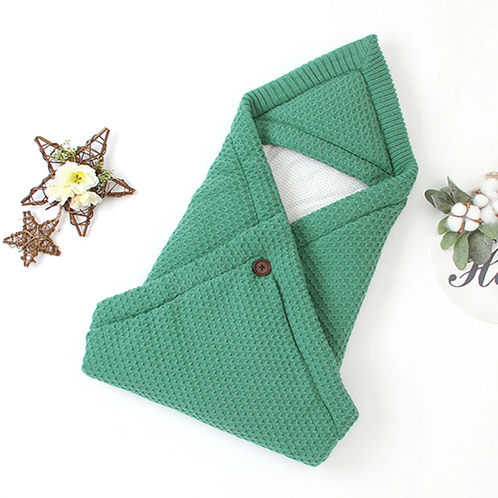 

Envelope Shape Newborns Solid Wrap Baby Sleeping Bag Soft With Button Warm Anti Kick Knitting Small Hat Comfortable Blanket