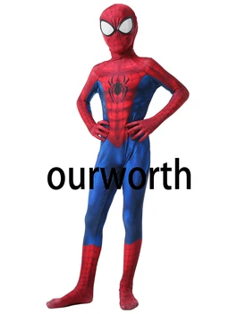

kids ultimate spiderman Costume red and blue Spandex halloween superhero spider-man Cosplay Costume for kids/children In Stock