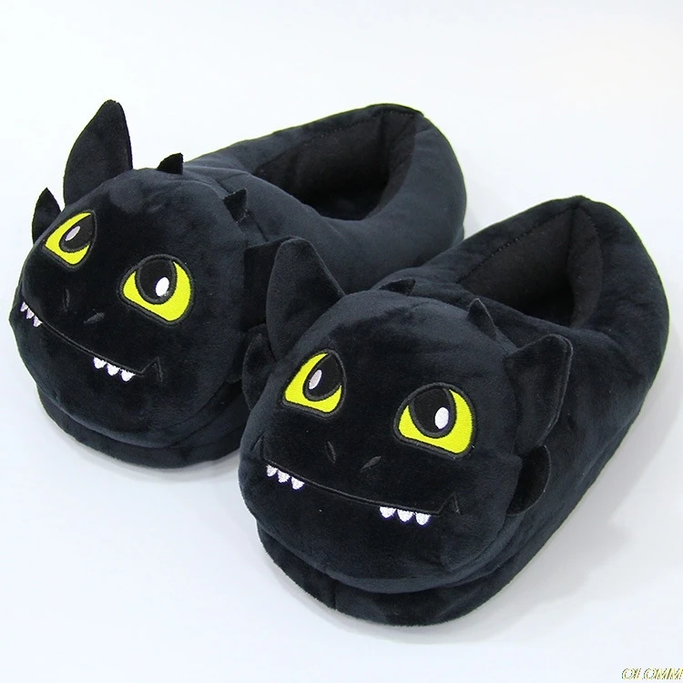 

Unisex Anime Cartoon Plush Slippers How To Train Your Dragon Style Winter Warm Soft Pp Cotton Black Home Fluffy Slippers Shoes