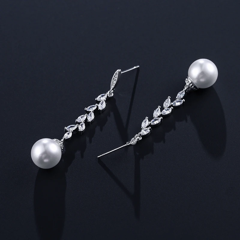 UILZ модные серьги белого цвета с имитацией жемчуга длинная цепочка кубическим