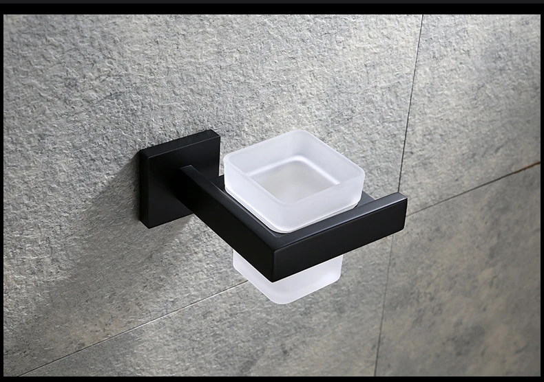 Black Single Cup Holder 304 Stainless Steel Toothbrush Cup Set Bathroom Accessories Wall Mouth Holder