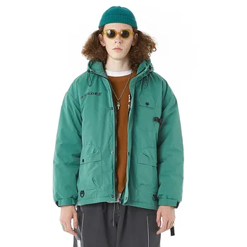 

Winter Trend New Three-color Adjustable Asymmetric Pocket Hooded Cotton Coat Solid Color Thick Jacket Parkas