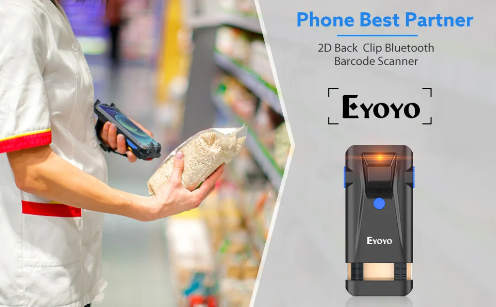 Eyoyo 2D Phone Back Clip Bluetooth Barcode Scanner Portable Barcode Reader Data Matrix Code 1D 2D QR Scanner Android IOS System scanners