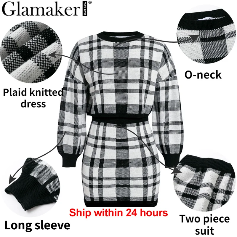 Женское Трикотажное короткое платье Glamaker осеннее свитер с длинным рукавом