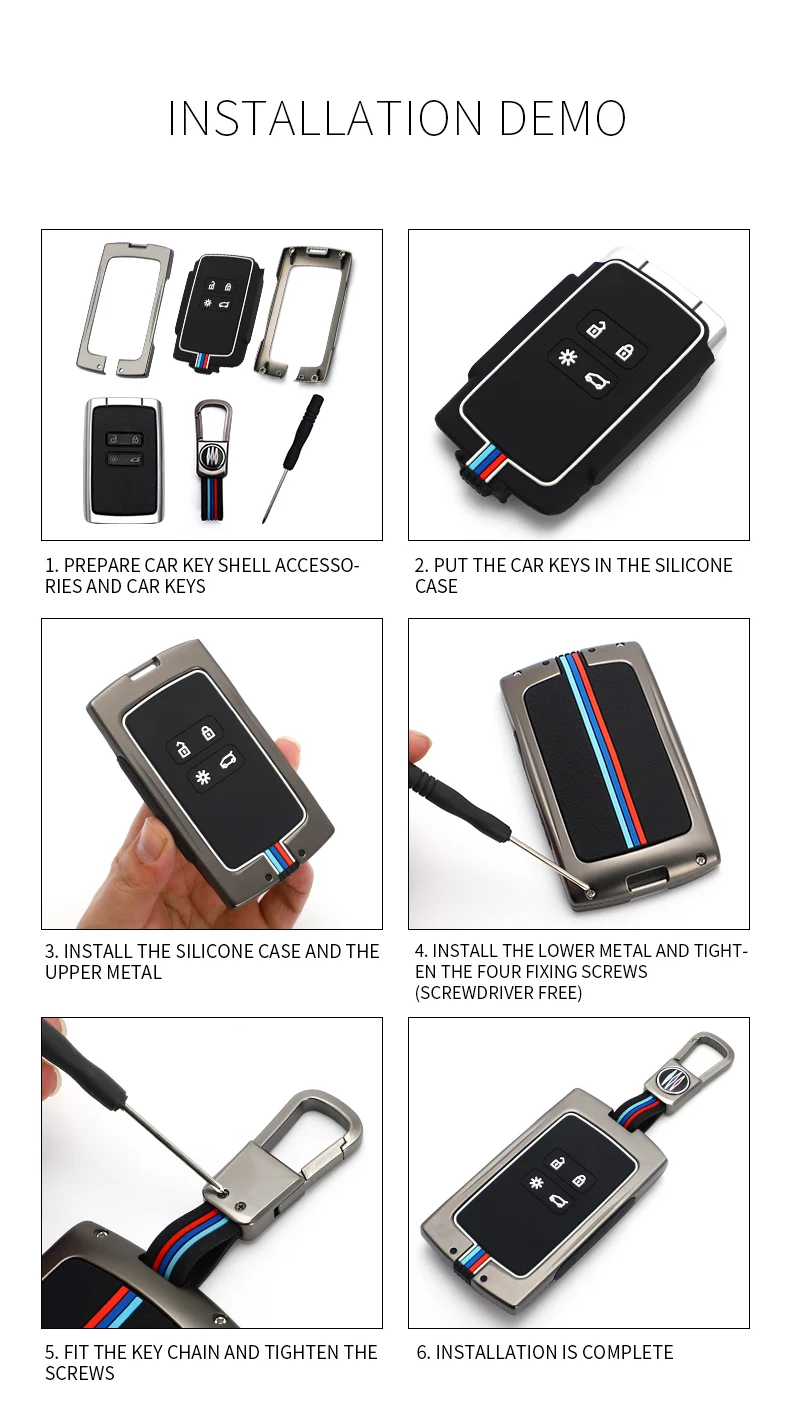 Copri chiave per auto in lega di zinco per catena portachiavi con copertura chiave in Silicone Renault Kadjar Megane Koleos QM5 QM6 2016 2018 - H0b2f98147cb54faab67368aa37c1ce216