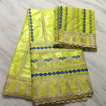 

Yellow Bazin Riche Fabric Hot selling Bazin Riche Getzner with Blouse embroidered Brocade