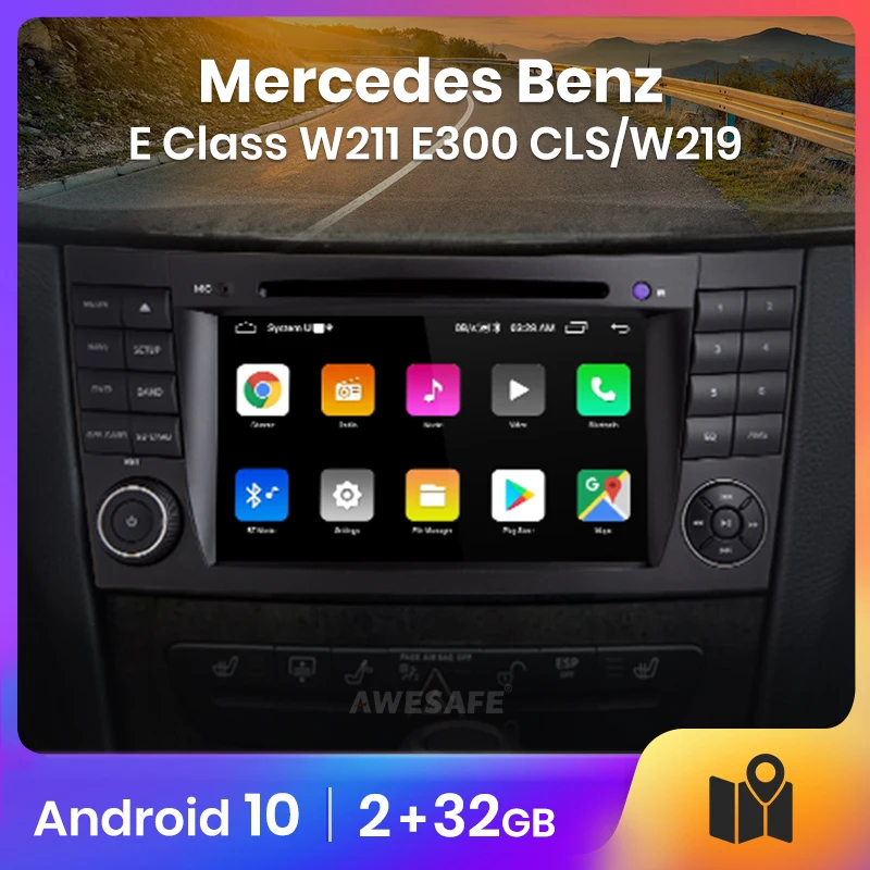 AWESAFE PX9 for For Mercedes Benz W211 E300 CLS/W219 Car Radio Multimedia video player GPS No 2 din Android 10.0 2GB+32GB | Автомобили и