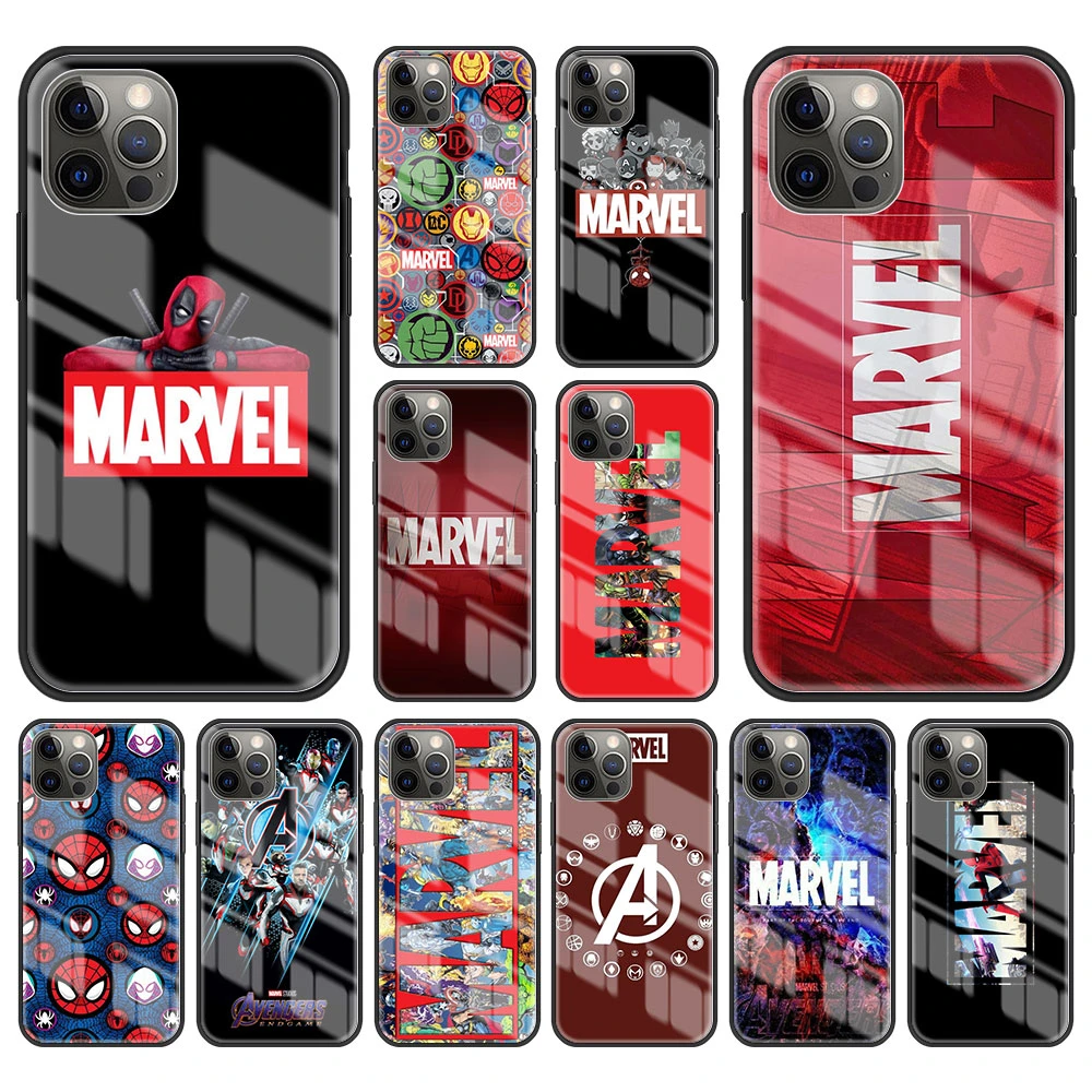 iphone 13 case clear Luxury Marvel Comic Tempered Glass Phone Case for Apple iPhone 13 Pro Max 11 12 7 8 Plus 6 6S+ X XS XR SE Luxury Cover Shell Bag case for iphone 13 