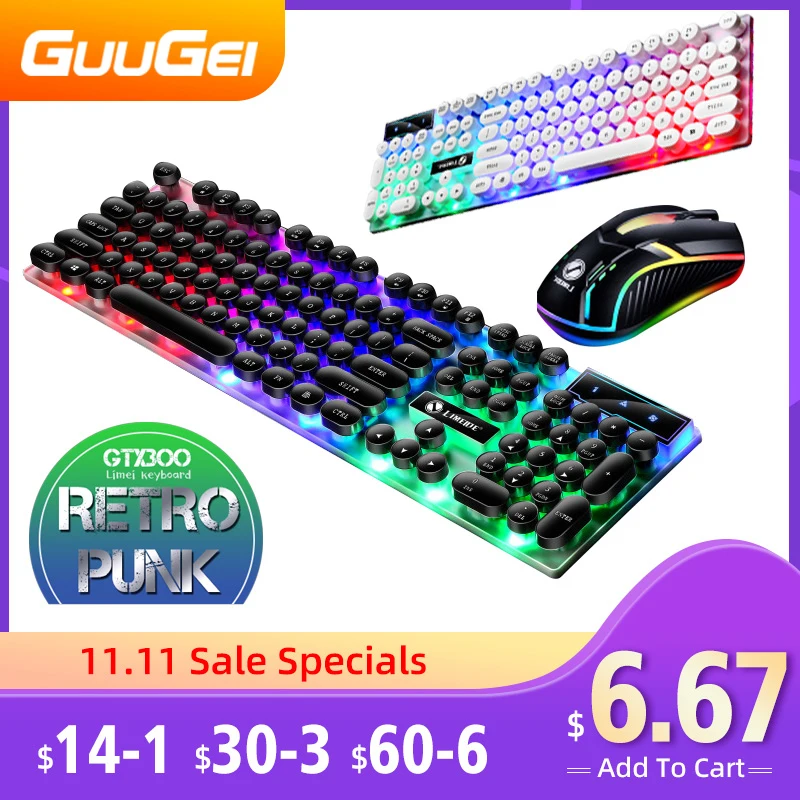 Retro Punk USB Wired Gaming Keyboard 104 Keys Sprash-proof Feeling Gamer Backlit for PC Computer Laptop Desktop | Компьютеры и офис