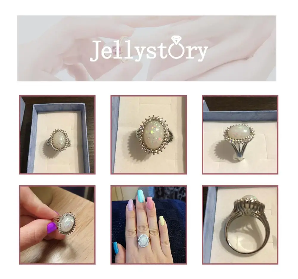 Silver 925 Jewelry Ring Oval Shape Opal Zircon Gemstone Rings for Women Wedding Party Gift size 6-10 Jellystory