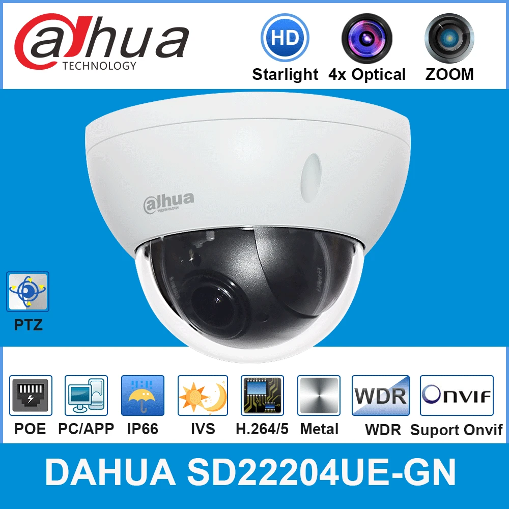 Dahua английская оригинальная ip-камера SD22204T-GN 2MP 4x Starlight PTZ сетевая камера с поддержкой PoE IK10 SD22204UE-GN