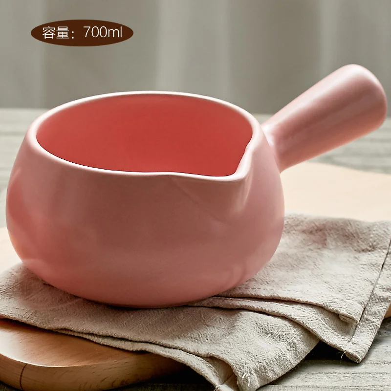 pink-700ml 500 мл-1000 мл керамический горшок для молока с одной ручкой антипригарное горячее молоко, Детская емкость для домашнего мини-горшки - Цвет: pink-700ml