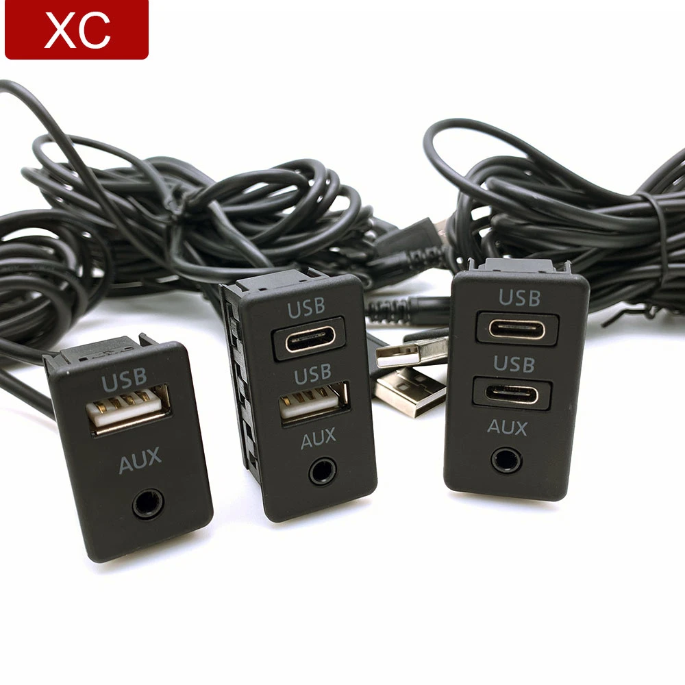 Car Extension Diy Dash Flush Mount 3.5mm Aux Usb Type C Port Switch