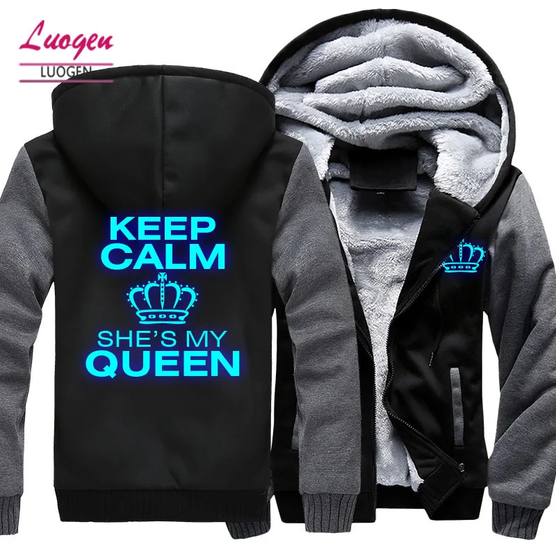 

Drop shipping USA SIZE keep calm queen Glowing printed men hoodies sweatshirts outerwear Luminous coat zipper Hoodies keep warm