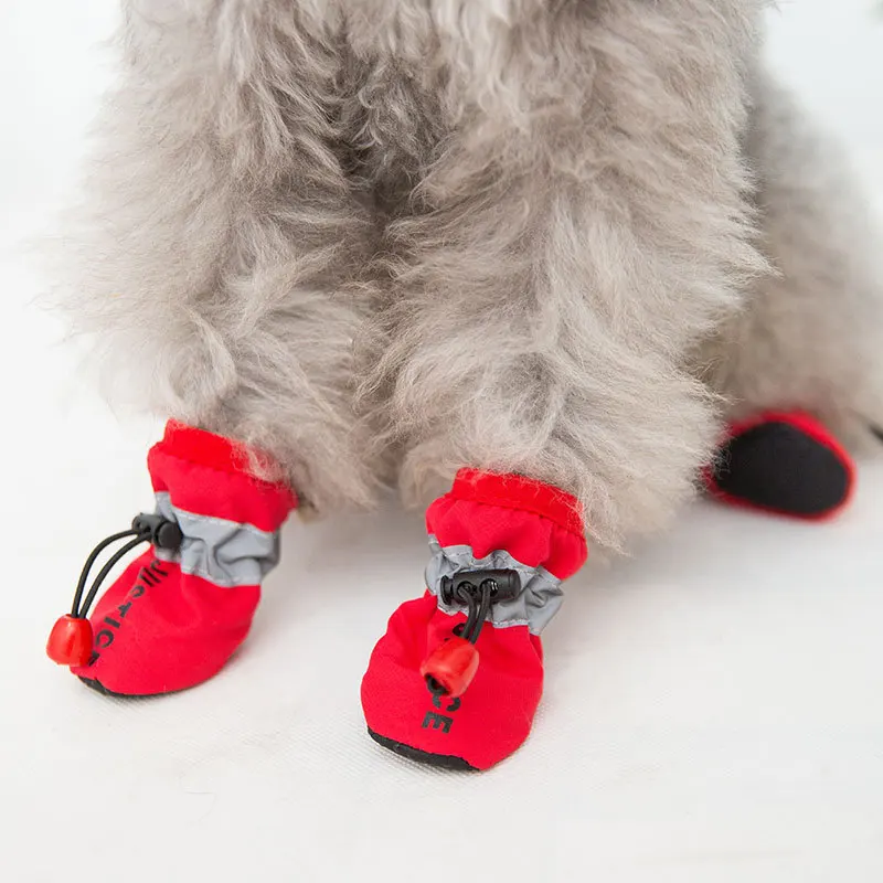 4Pcs/set Pet Dogs Winter Cloth Shoes Rain Snow Waterproof Booties Socks Rubber Anti-slip Shoes For Small Dog Puppies Footwear