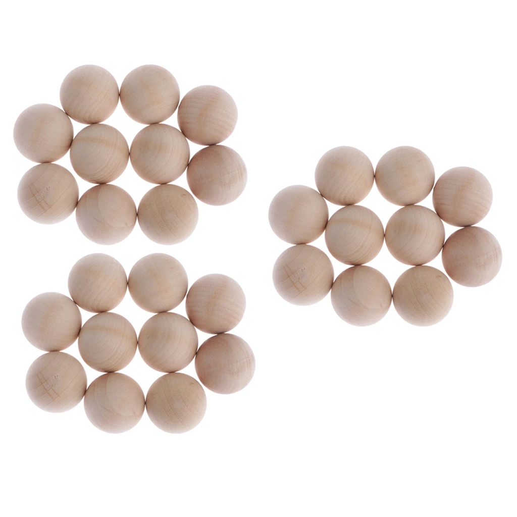 30x Natural Color Unpainted Round Ball Wood Spacer Beads Jewelry Findings Charms -40mm