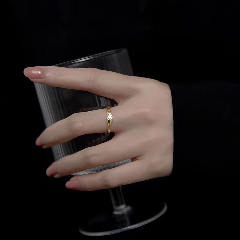 de Plata de Ley 925 con ondas irregulares para mujer, Joyería Moderna Vintage, un solo circón, ajustable, Semi lujo, Color dorado, alta calidad, - AliExpress