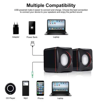 

Mini Portable Compact Stereo Small Square 3.5 Mm Audio Jack Laptop Desktop Computer USB Speaker For PC/Phones/MP3/MP4