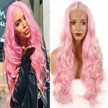 BM живой розовый объемная волна Синтетический 13*3 парик фронта шнурка Glueless термостойкие волокна волос натуральный волос для женщин парики на каждый день