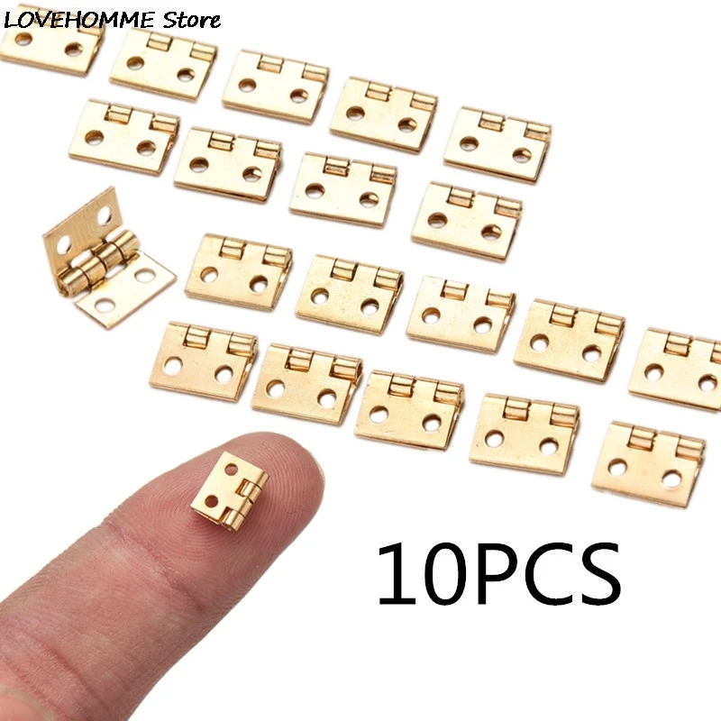 10Pcs Brass Plated Mini Hinge Small Decorative Jewelry Wooden Box Cabinet Door Hinges With Nails Dollhouse Furniture Acc cabinet door hinges furniture hinge cabinet hinges wooden box hinge brass hinges