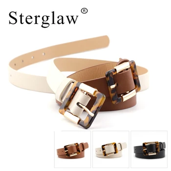 

104x2.3cmBlack Brown White belts for women waist belt lady Leopard buckle studengt waistband women 2020 sinturones de mujer N208