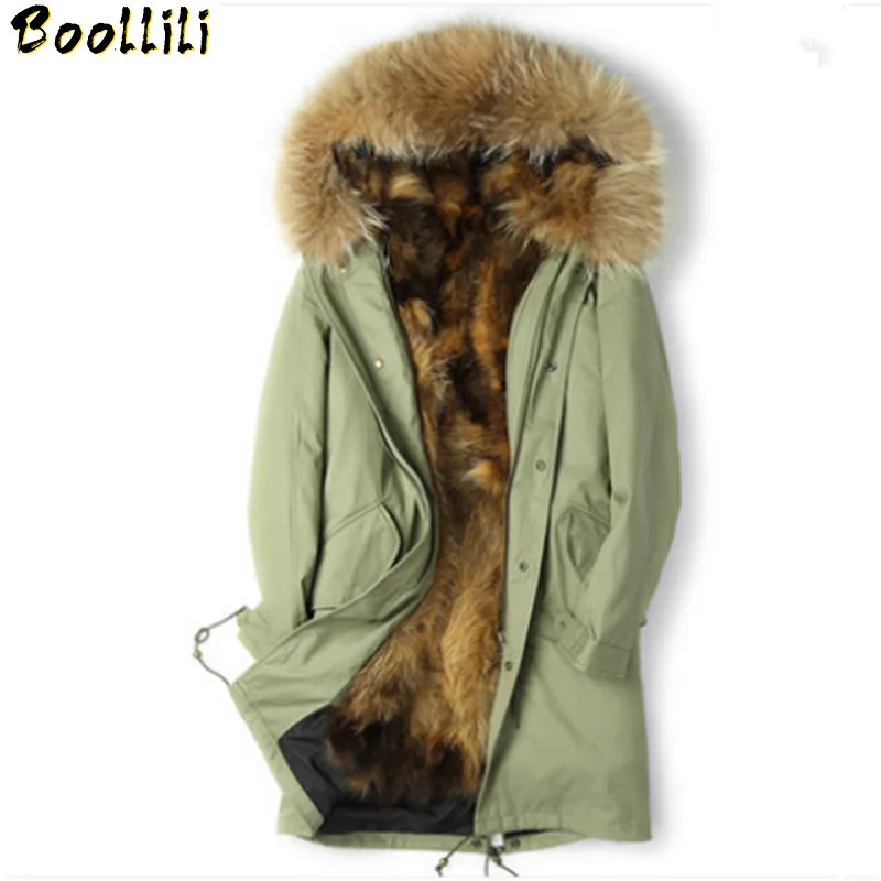 

Boollili Real Fur Coat Parka Men Real Raccoon Fur Liner Long Coat Winter Jacket Plus Size Parkas Chaqueta Hombre