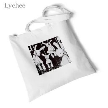 

Lychee Harajuku Anime Girl Print White Canvas Bag Storage Reusable Original Handbag Foldable Large Shoulder Bag Travel Bag