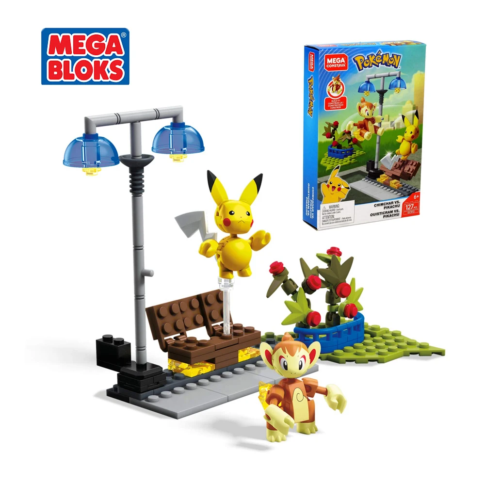

MEGA BLOKS Pokemon Series Building Blocks Little Flame Monkey and Pikachu Confrontation Set Kids Toys Christmas Gift GCN12
