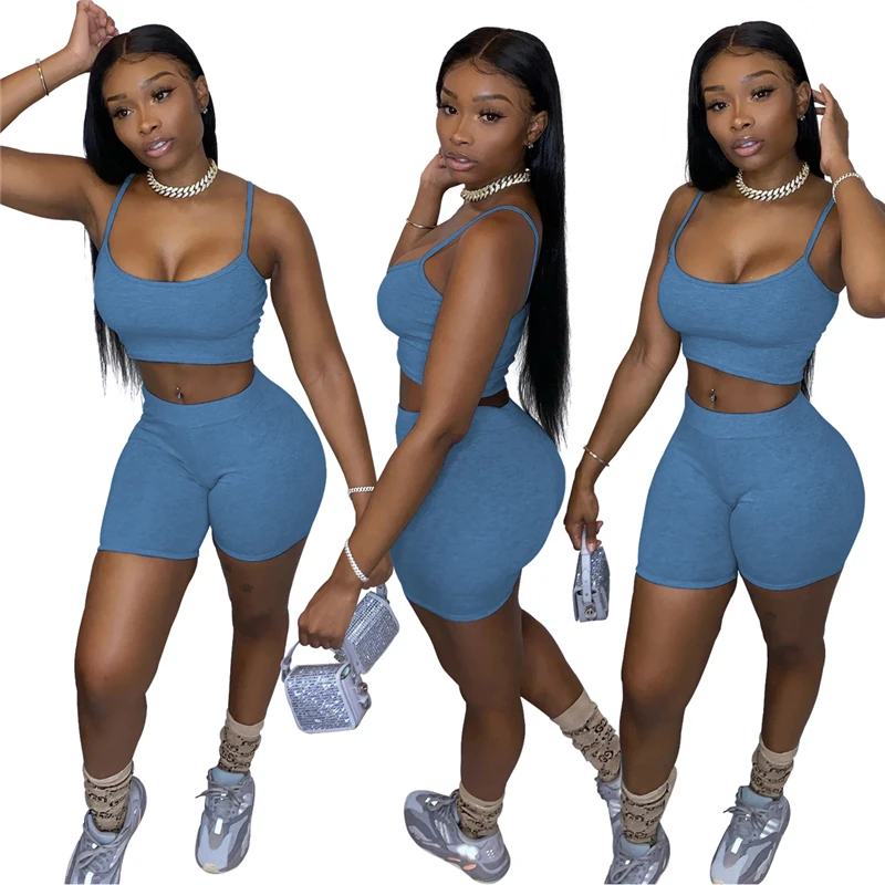 Adogirl Women Tracksuit Fashion Casual Solid Color Camisole Tops Shorts Two Piece Suit Pants Set Summer Fitness Outfits