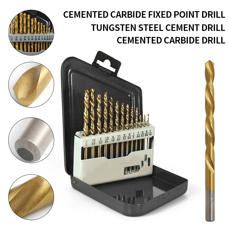 13 шт. 1/1"-1/4" Titanize покрытие левое сверло набор с Чехол могут быть подключены к Реверсивный Rig цементированного карбида пятно дрель