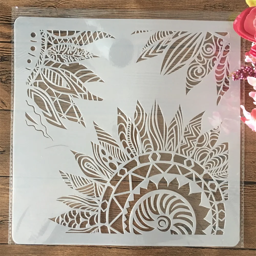 

30*30cm Mandala Sun Feather DIY Layering Stencils Wall Painting Scrapbook Coloring Embossing Album Decorative Template