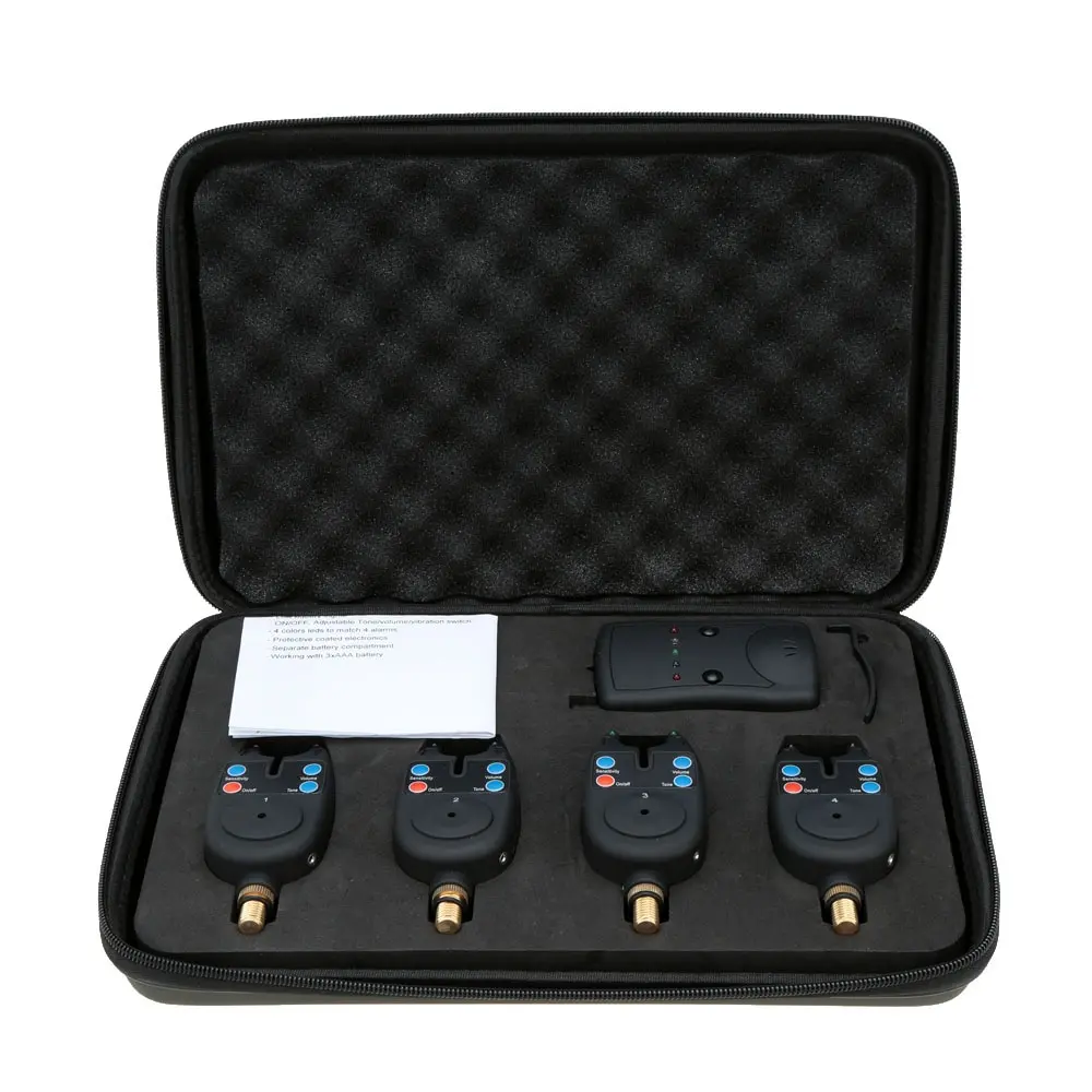 

LED Wireless 4+1 Fishing Alarm Fishing Alerts Bite Alarm Set Pesca 100M Receiver Distance Bite Alarm+Receiver+Clip with Case
