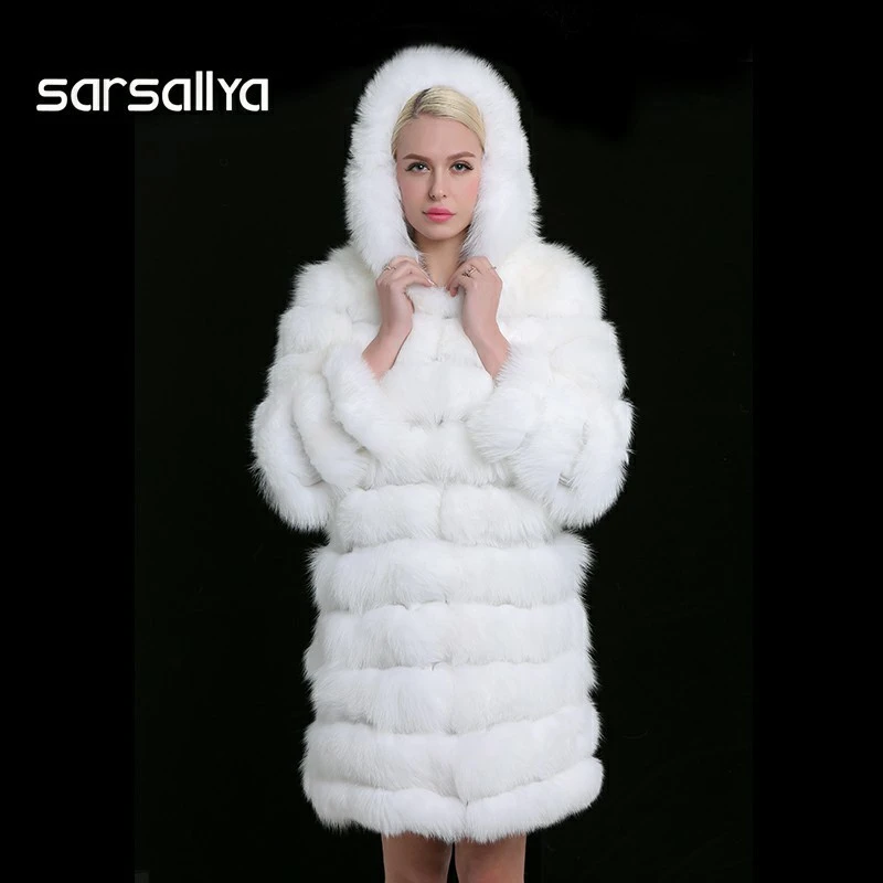 

SARSALLYA New Fashion Detachable Sleeve Coat Real Genuine Natural Blue Fox Fur Long Coats Jacket for Women Winter Vest Gilet